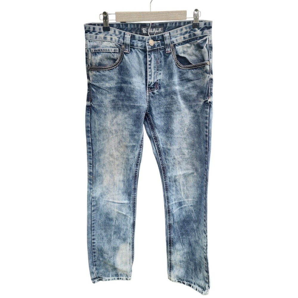 CJ Black Mens Relaxed Straight Acid Wash Distressed Blue Denim Jeans 30x32‎